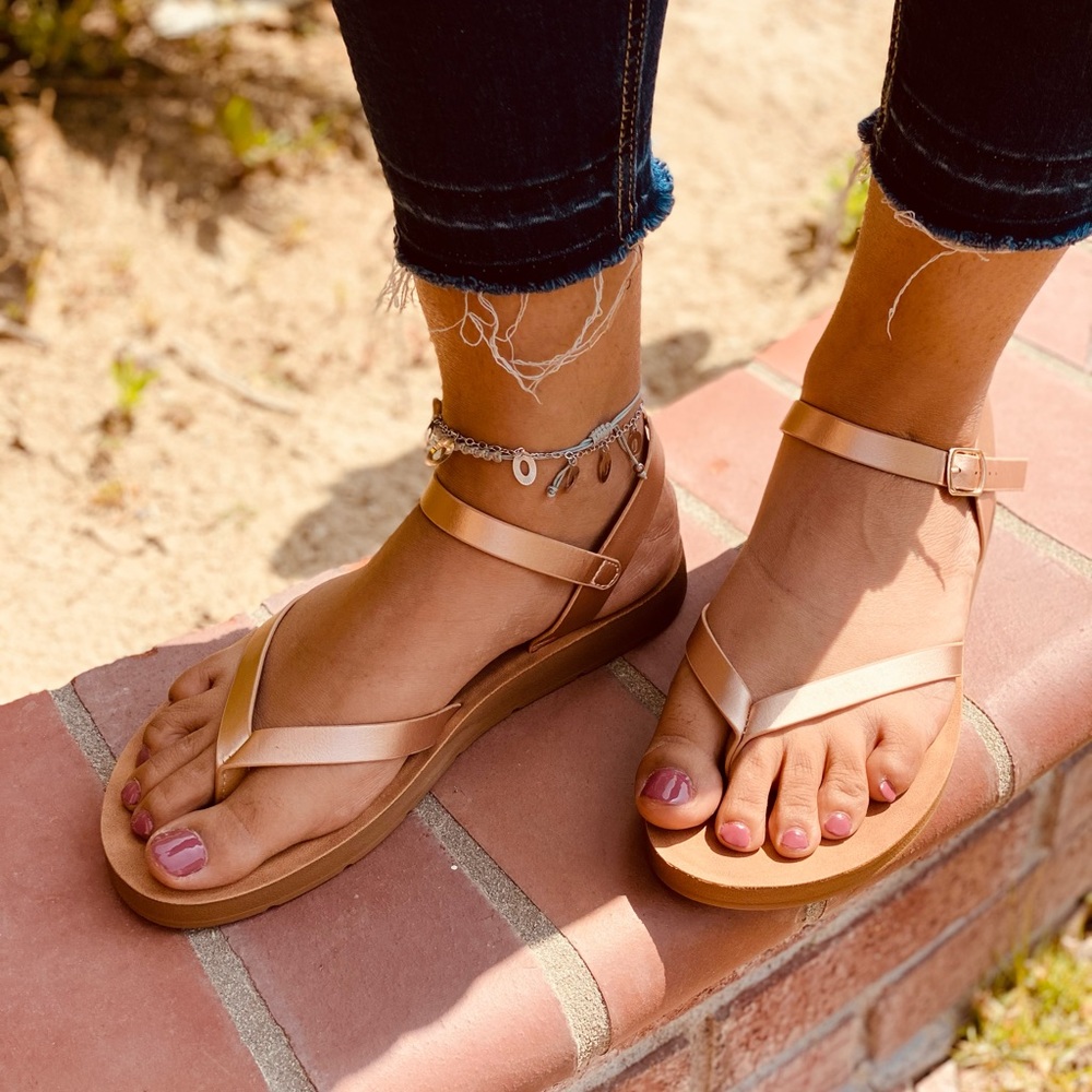 Ladies Rose Gold ankle buckle sandals